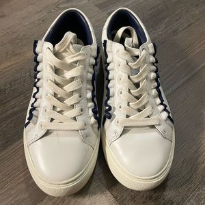 White and navy Tory sport sneakers